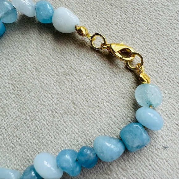 Aquamarine Beaded Necklace 14k Gold Plated Chain 18 Inch - Picture 15 of 17